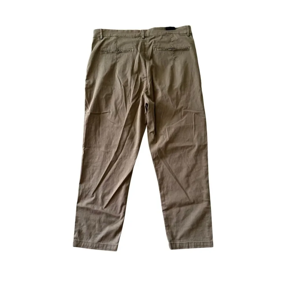 NWT Zara Mens Khaki Pleated Front Relaxed Fit Tapered Twill Chino Pants Sz US 34